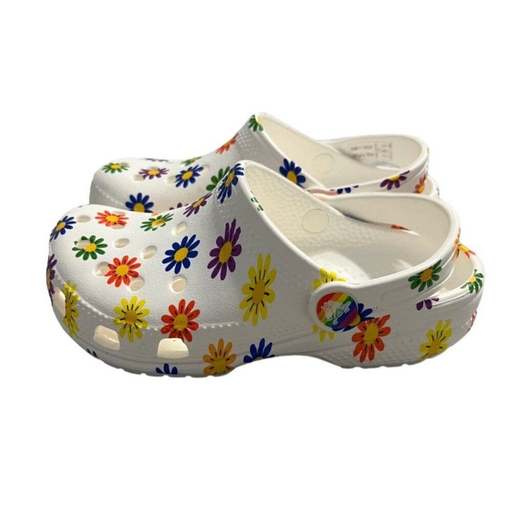 NEW Crocs C12 White Daisy Rainbow Clogs Sandals - Picture 2 of 8